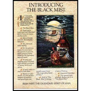 1977 Irish Mist Liqueur Vintage Print Ad Black Mist Viking Ship Wall Art 8x11